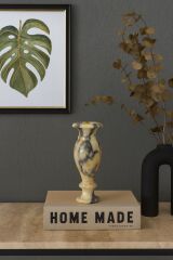 Doğal mermer dekoratif vazo - krem ve gri damarlı desenli