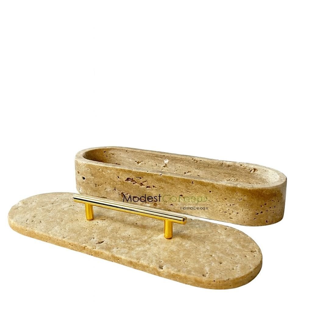 Doğal traverten organizer, düzenleyici, kapaklı kutu