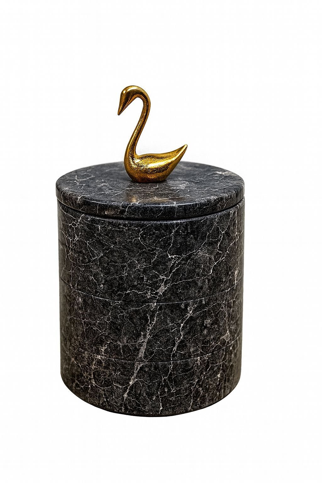 Siyah mermer çöp kovası GOLD kuğu detaylı