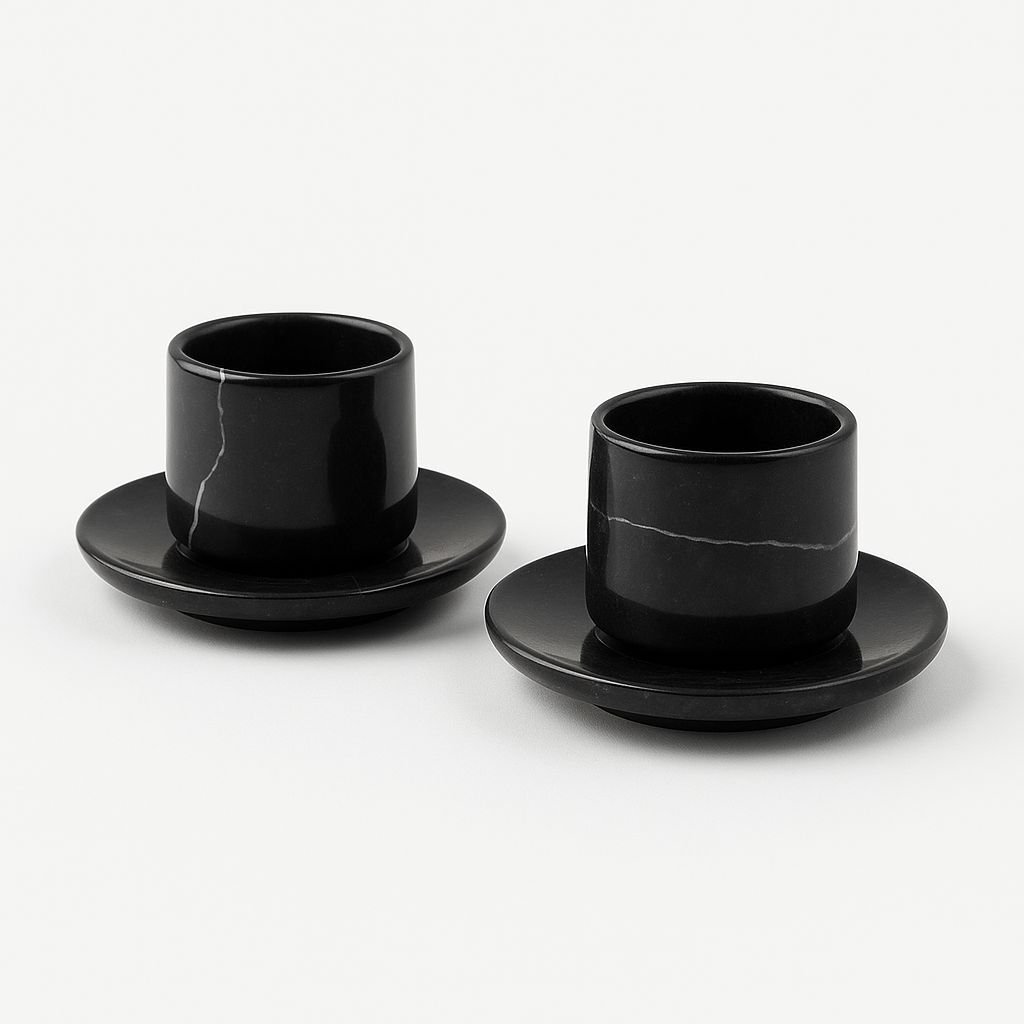 Siyah mermer kulpuz fincan takımı 2'li set