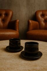 Siyah mermer kulpuz fincan takımı 2'li set