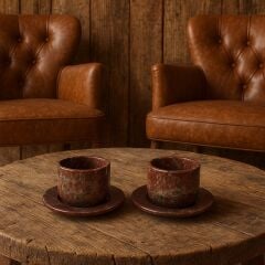 Vişne mermer kulpsuz fincan takımı 2'li set