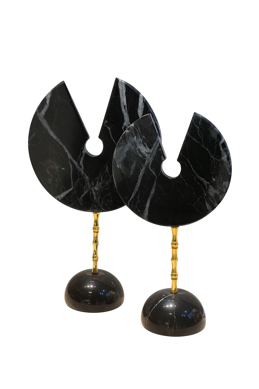 Siyah mermer pirinç detaylı dekoratif obje seti