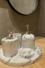 Leylak mermer GÜMÜŞ geyik objeli banyo 5'li banyo seti