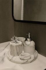 Leylak  mermer GÜMÜŞ mercan objeli banyo 5'li banyo seti