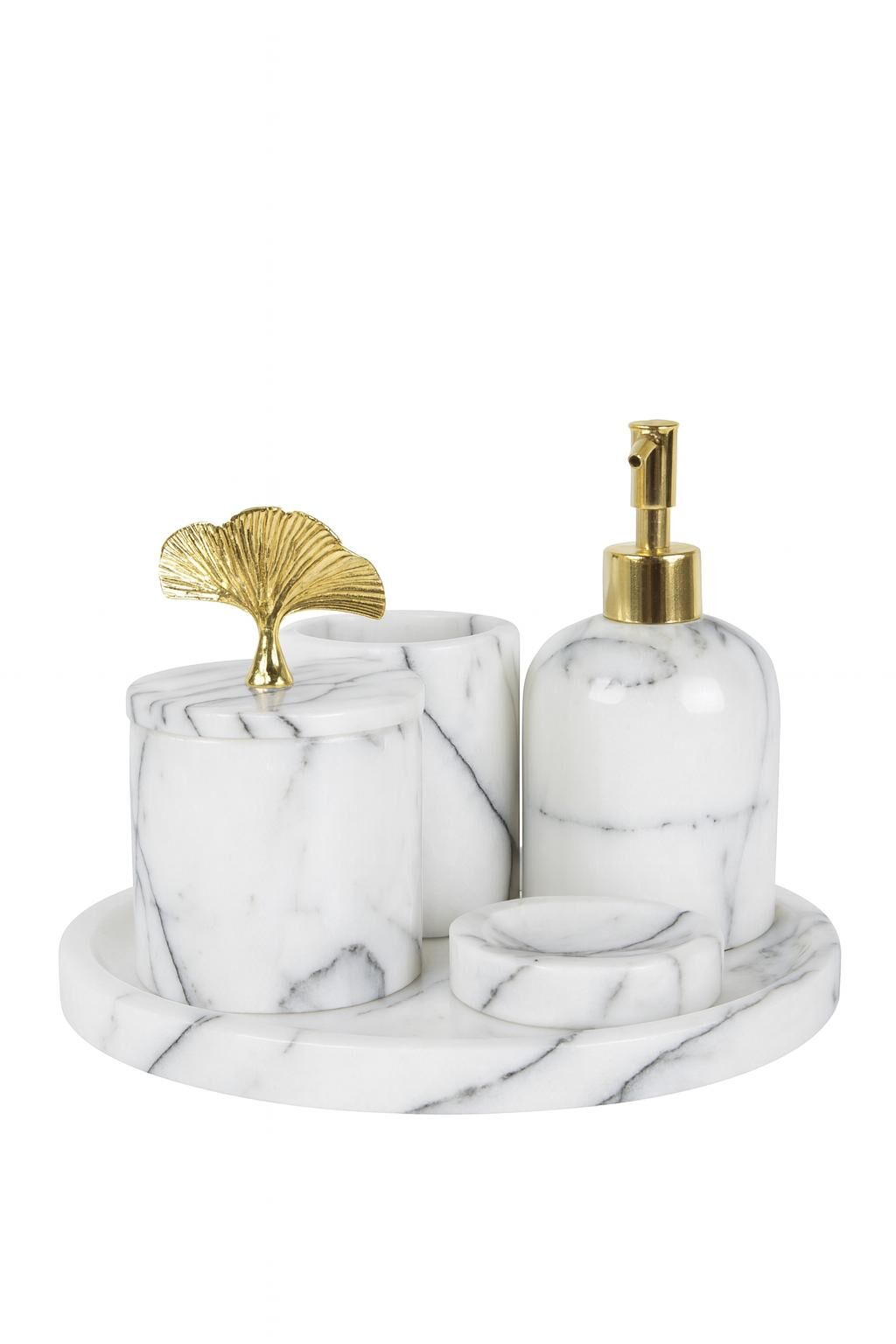 Leylak mermer GOLD ginko objeli 5'li banyo seti