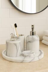Leylak mermer GÜMÜŞ kuğu objeli 5'li banyo seti