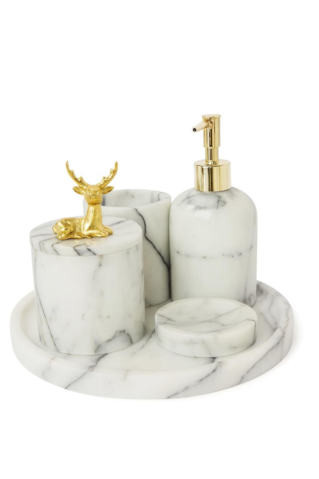 Leylak mermer GOLD geyik objeli 5'li banyo seti