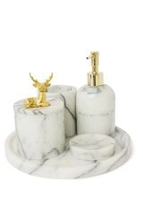 Leylak mermer GOLD geyik objeli 5'li banyo seti