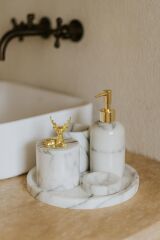 Leylak mermer GOLD geyik objeli 5'li banyo seti