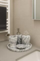 Leylak mermer GÜMÜŞ mercan aksesuarlı 5'li banyo seti