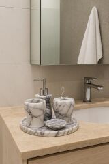 Leylak mermer GÜMÜŞ kuğu aksesuarlı 5'li banyo seti