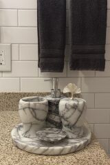 Leylak mermer GÜMÜŞ ginko aksesuarlı 5'li banyo seti