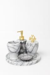 Leylak mermer GOLD mercan aksesuarlı 5'li banyo seti