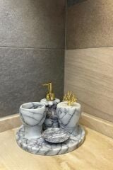 Leylak mermer GOLD mercan aksesuarlı 5'li banyo seti