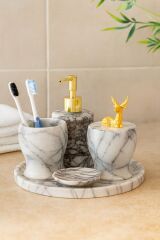 Leylak mermer GOLD geyik aksesuarlı 5'li banyo seti