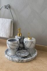 Leylak mermer GOLD kuğu aksesuarlı 5'li banyo seti