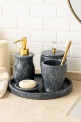 Gri mermer banyo seti - Lüks 5'li banyo seti