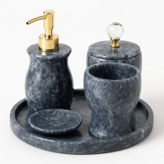 Gri mermer banyo seti - Lüks 5'li banyo seti
