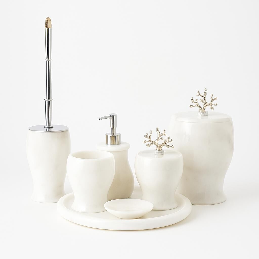 Beyaz mermer banyo seti - 7 praça klasik tasarım