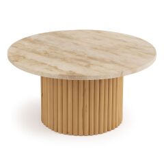 Traverten Üstlü Kayın Ayaklı Orta Sehpa