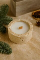 Çikolata esans yuvarlak traverten mum