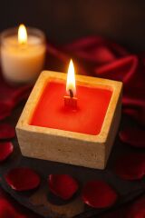 Ud aşk esanslı doğal traverten kırmızı mum