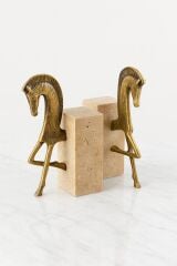 Traverten taş ve pirinç at figürlü kitap tutucu