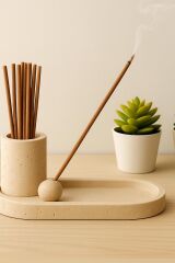 Traverten tütsülük - dekoratif set