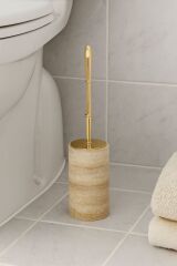 Traverten yuvarlak tuvalet fırçası - GOLD