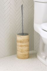 Traverten yuvarlak tuvalet fırçası - GÜMÜŞ