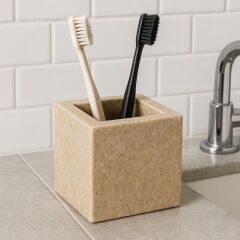 Traverten kare Diş Fırçalık – Doğal Taş Banyo Aksesuarı