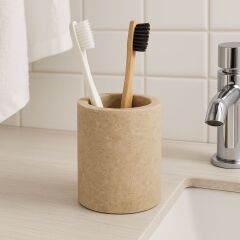 Traverten yuvarlak Diş Fırçalık – Doğal Taş Banyo Aksesuarı