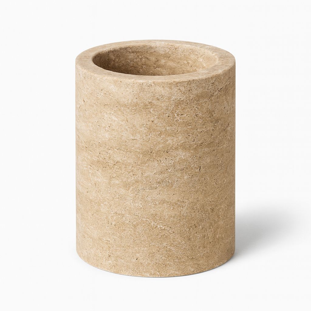 Traverten yuvarlak Diş Fırçalık – Doğal Taş Banyo Aksesuarı
