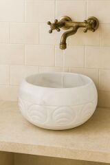 Doğal beyaz Mermer İşlemeli Kurna