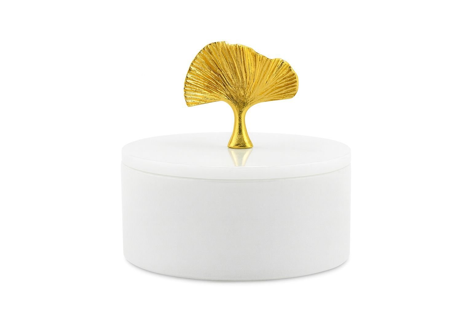 Doğal beyaz mermer kutu - Dekoratif gold ginko obje kutu