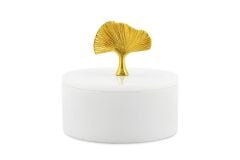Doğal beyaz mermer kutu - Dekoratif gold ginko obje kutu
