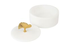 Doğal beyaz mermer kutu - Dekoratif gold ginko obje kutu