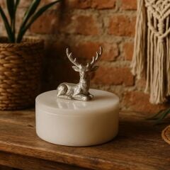 Beyaz mermer kutu - Dekoratif gümüş geyik obje kutu