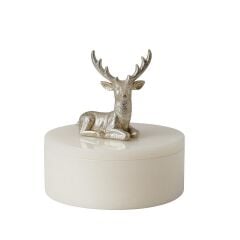 Beyaz mermer kutu - Dekoratif gümüş geyik obje kutu