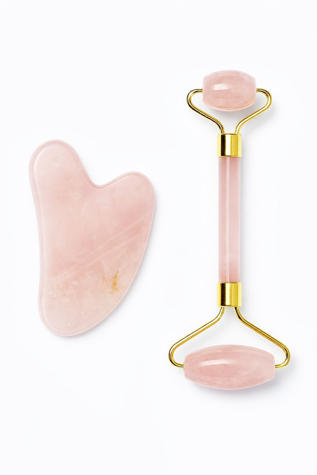 Doğal Pembe Kuvars Gua Sha Yüz ve Boyun Masaj Taşı - 2'Lİ SET