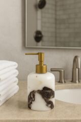 Menekşe mermer sıvı sabunluk - Bronz pompalı