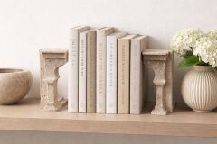 Traverten Doğal Taş Antik Kitap Tutucu (2'Lİ SET)