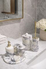 Menekşe Mermer Beyaz Top Obje Gold  Banyo Seti (7'li set)