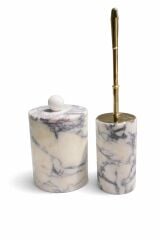 Menekşe Mermer Beyaz Top Obje Gold  Banyo Seti (7'li set)