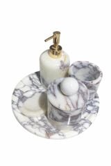 Menekşe Mermer Beyaz Top Obje Gold  Banyo Seti (7'li set)