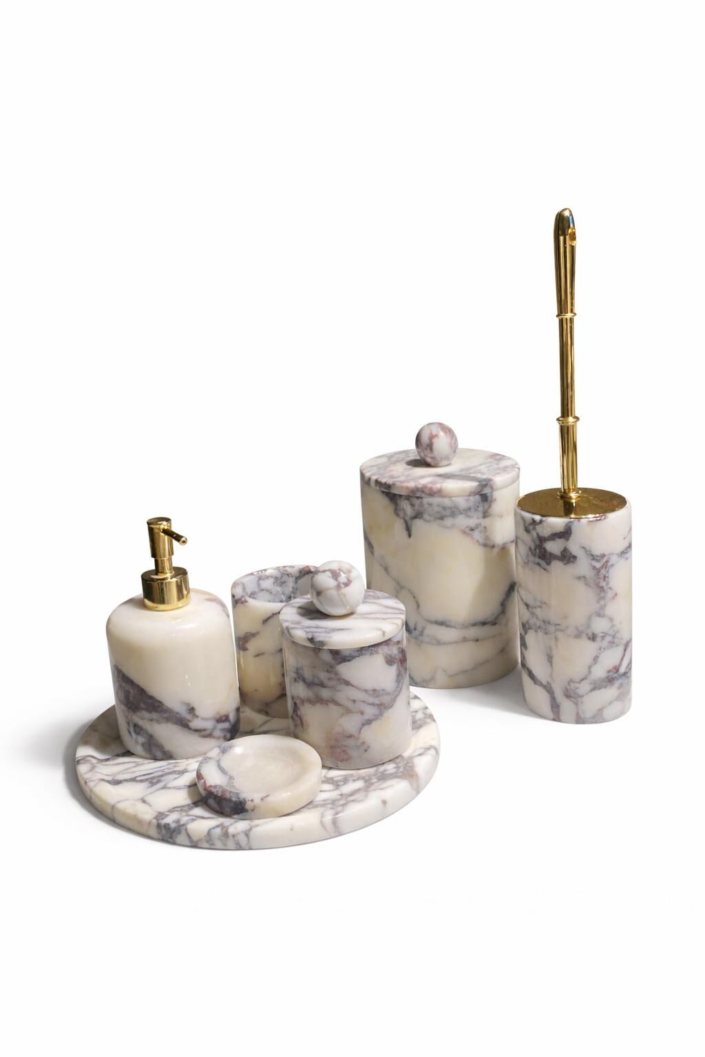 Menekşe Mermer Menekşe Top Obje Gold Banyo Seti  7'li set