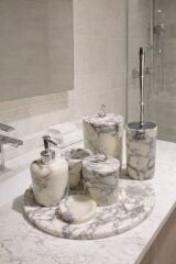 Menekşe Mermer Gümüş Kuğu obje Banyo Seti (7'Lİ SET)