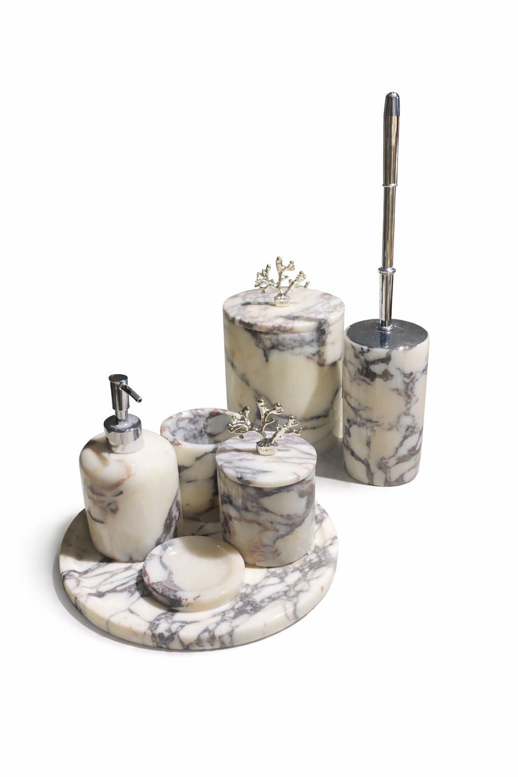 Menekşe Mermer Gümüş Mercan obje  Banyo Seti  (7'li set)