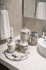 Menekşe Mermer Gümüş Mercan obje  Banyo Seti  (7'li set)